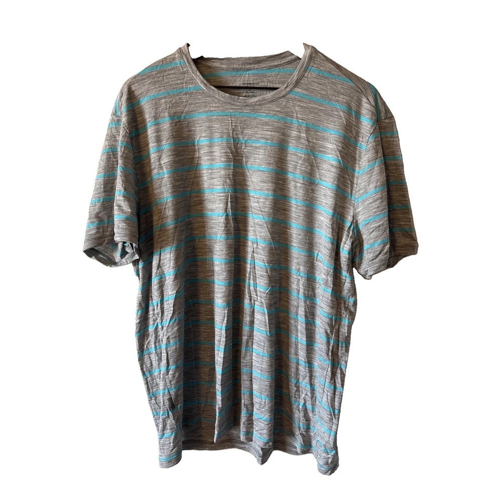 Icebreaker Merino Wool Gray Striped Men's Activewear Short Sleeve Shirt Size XL